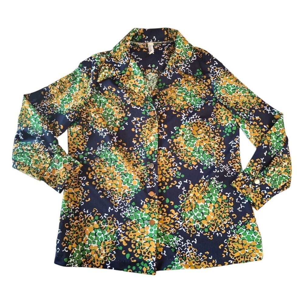 1960'S Thin Button Down Jacket Womans Size 18 1/2 Blue Green Colorful